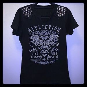 Black, studded Affliction shirt.